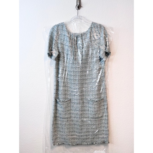 St. John Collection ‘Riana’ Tweed Fringe Split-neck Mint Green & Blue Dress - Picture 16 of 16